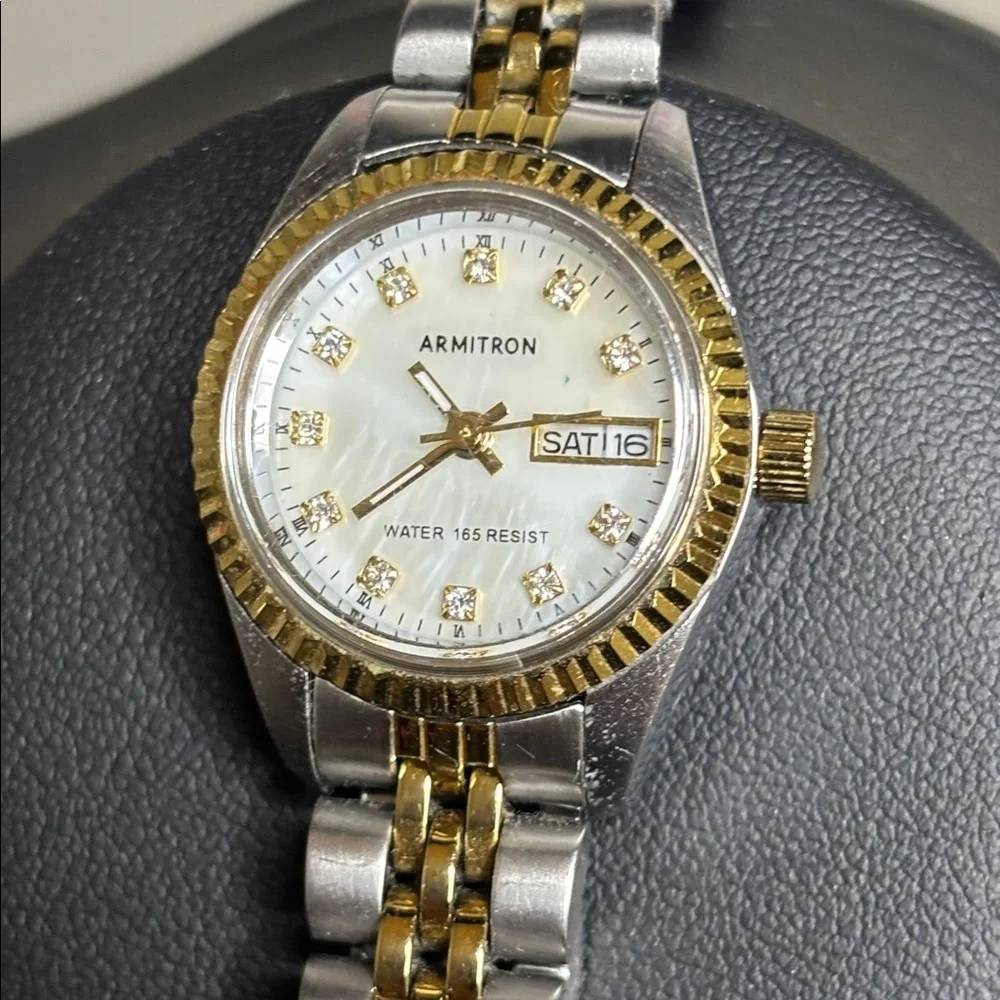 Armitron Two Tone Rhinestone WORKING Dainty Feminine Every Day Watch